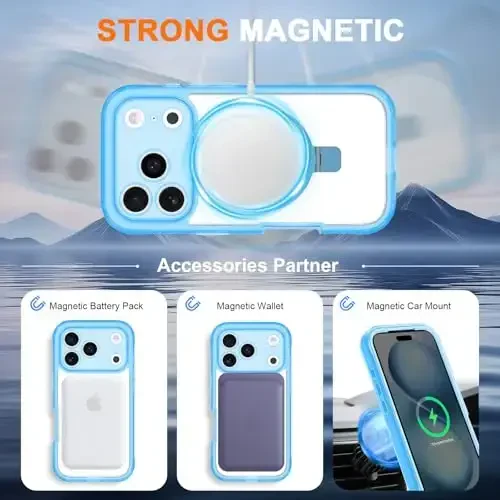 Casehas iPhone 17 Pro uchun magnitli ko'rinmas stendli g'ilof [MagSafe bilan mos keladi] Harbiy tomchidan himoya Zarba o'tkazmaydigan ingichka yarim shaffof тери-touch g'ilof Light Blue - 4