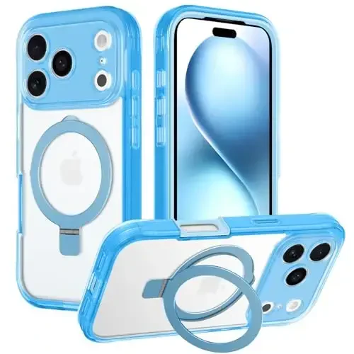 Casehas iPhone 17 Pro uchun magnitli ko'rinmas stendli g'ilof [MagSafe bilan mos keladi] Harbiy tomchidan himoya Zarba o'tkazmaydigan ingichka yarim shaffof тери-touch g'ilof Light Blue - 7