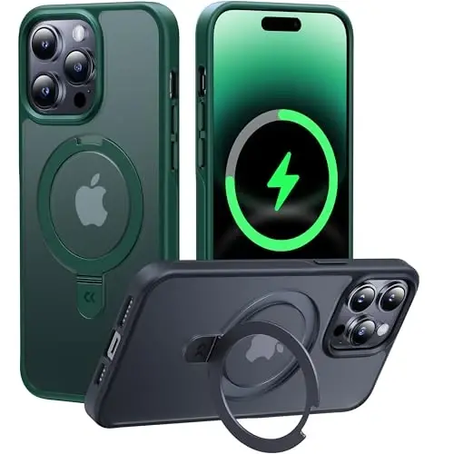 CASEKOO Designed for 14 Pro Case with Magnetic Invisible Stand [Military Drop Protection] [Compatible with MagSafe] Shockproof Slim Translucent Matte Pro Case 6.1 Inch, Green - 1