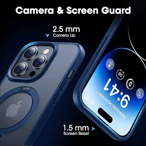 CASEKOO Designed Case for 14 Pro Max with Magnetic Invisible Stand [Military Drop Protection] [Compatible with MagSafe] Shockproof Slim Translucent Matte Promax Case 6.7 Inch, Blue - 5
