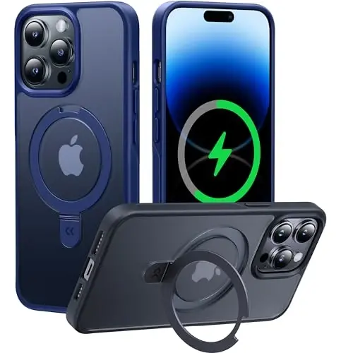 CASEKOO Designed Case for 14 Pro Max with Magnetic Invisible Stand [Military Drop Protection] [Compatible with MagSafe] Shockproof Slim Translucent Matte Promax Case 6.7 Inch, Blue 