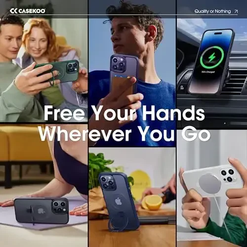 CASEKOO 14 Pro uchun magnitli ko'rinmas stendli g'ilof [Harbiy darajadagi zarbadan himoya] [MagSafe bilan mos] Zarba o'tkazmaydigan yupqa yarim shaffof matli Pro g'ilof 6.1 dyuym, yashil - 4