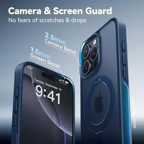 CASEKOO Designed for 16 Pro Max Case with Magnetic Invisible Stand [Military Drop Protection] [Compatible with MagSafe] Shockproof Slim Translucent Matte Promax Case 6.9 Inch, Blue - 6