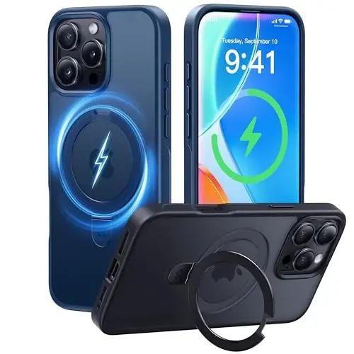 CASEKOO Designed for 16 Pro Max Case with Magnetic Invisible Stand [Military Drop Protection] [Compatible with MagSafe] Shockproof Slim Translucent Matte Promax Case 6.9 Inch, Blue 