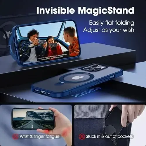 CASEKOO Designed Case for 14 Pro Max with Magnetic Invisible Stand [Military Drop Protection] [Compatible with MagSafe] Shockproof Slim Translucent Matte Promax Case 6.7 Inch, Blue - 6