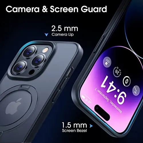 CASEKOO Designed Case for 14 Pro Max with Magnetic Invisible Stand [Military Drop Protection] [Compatible with MagSafe] Shockproof Slim Translucent Matte Promax Case 6.7 Inch, Iris Purple - 5