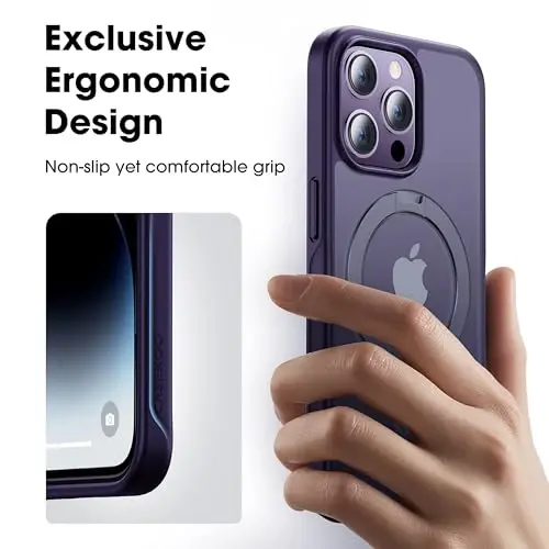 CASEKOO Designed Case for 14 Pro Max with Magnetic Invisible Stand [Military Drop Protection] [Compatible with MagSafe] Shockproof Slim Translucent Matte Promax Case 6.7 Inch, Purple - 5