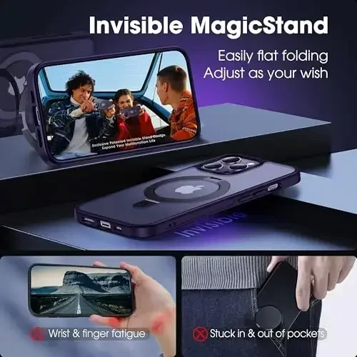 CASEKOO Designed for 14 Pro Case with Magnetic Invisible Stand [Military Drop Protection] [Compatible with MagSafe] Shockproof Slim Matte Translucent Pro Case 6.1 Inch, Purple - 3