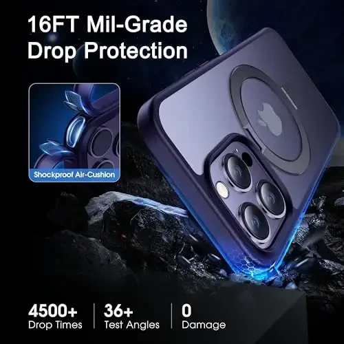 CASEKOO Designed for 14 Pro Case with Magnetic Invisible Stand [Military Drop Protection] [Compatible with MagSafe] Shockproof Slim Matte Translucent Pro Case 6.1 Inch, Purple - 5