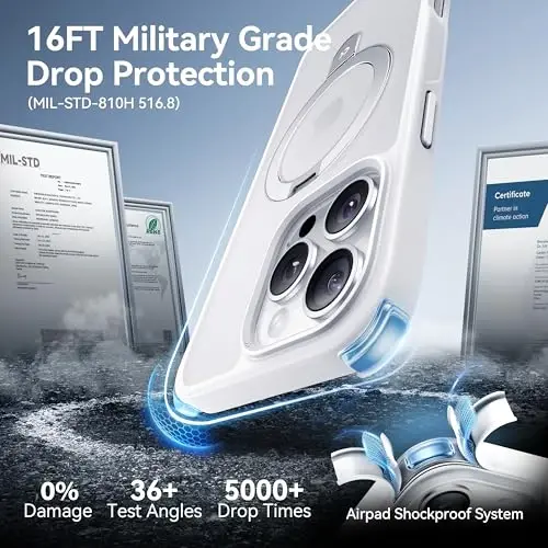 CASEKOO Designed for 14 Pro Max Case with Magnetic Invisible Stand [Military Drop Protection] [Compatible with MagSafe] Shockproof Slim Translucent Matte Promax Case 6.7 Inch, White - 4
