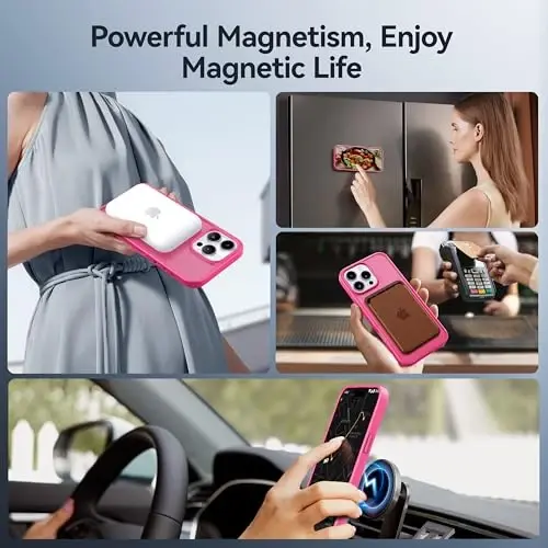 CASEKOO Designed for 16 Pro Max Case with Magnetic Invisible Stand [Military Drop Protection] [Compatible with MagSafe] Shockproof Slim Translucent Matte Promax Case 6.9 Inch, Hot Pink - 4