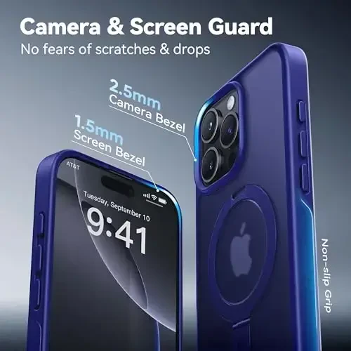 CASEKOO Designed for 16 Pro Max Case with Magnetic Invisible Stand [Military Drop Protection] [Compatible with MagSafe] Shockproof Slim Translucent Matte Promax Case 6.9 Inch, Klein Blue - 6