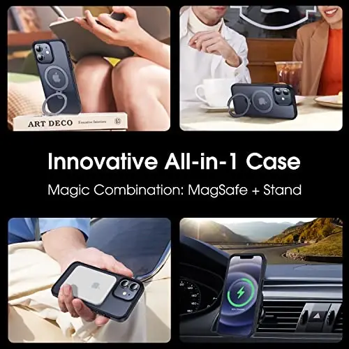 CASEKOO Designed for iPhone 12 Pro/iPhone 12 Case with Magnetic Invisible Stand [Military Drop Protection] [Compatible with MagSafe] Shockproof Slim Translucent Matte Case 6.1 Inch, Black - 2