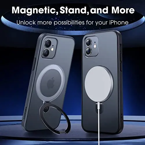 CASEKOO Designed for iPhone 12 Pro/iPhone 12 Case with Magnetic Invisible Stand [Military Drop Protection] [Compatible with MagSafe] Shockproof Slim Translucent Matte Case 6.1 Inch, Black - 3