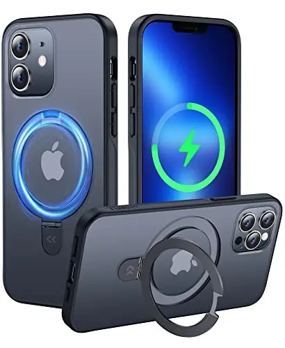 CASEKOO Designed for iPhone 12 Pro/iPhone 12 Case with Magnetic Invisible Stand [Military Drop Protection] [Compatible with MagSafe] Shockproof Slim Translucent Matte Case 6.1 Inch, Black - 4