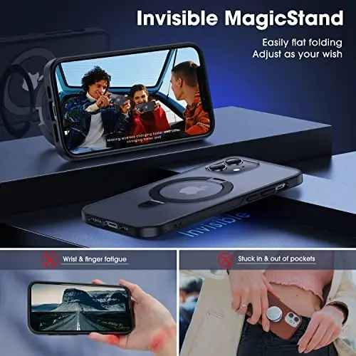 CASEKOO Designed for iPhone 12 Pro/iPhone 12 Case with Magnetic Invisible Stand [Military Drop Protection] [Compatible with MagSafe] Shockproof Slim Translucent Matte Case 6.1 Inch, Black - 5