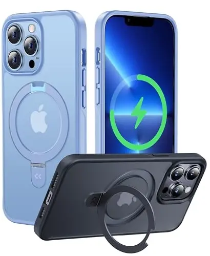 CASEKOO Designed for iPhone 13 Pro Case with Magnetic Invisible Stand [Military Drop Protection] [Compatible with MagSafe] Shockproof Slim Translucent Matte Case 6.1 Inch 2021, Light Blue 