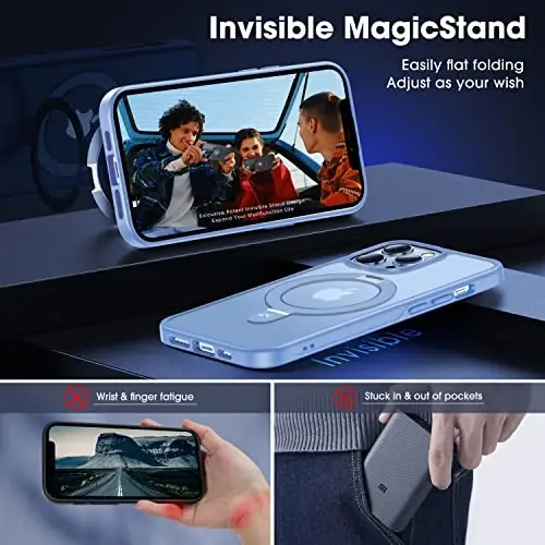 CASEKOO Designed for iPhone 13 Pro Case with Magnetic Invisible Stand [Military Drop Protection] [Compatible with MagSafe] Shockproof Slim Translucent Matte Case 6.1 Inch 2021, Light Blue - CASEKOO (1)
