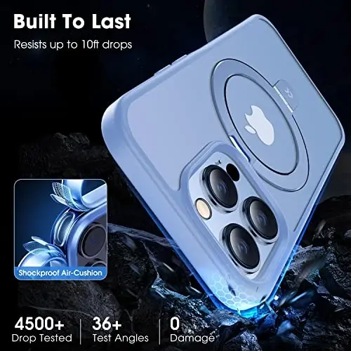 CASEKOO Designed for iPhone 13 Pro Case with Magnetic Invisible Stand [Military Drop Protection] [Compatible with MagSafe] Shockproof Slim Translucent Matte Case 6.1 Inch 2021, Light Blue - 5