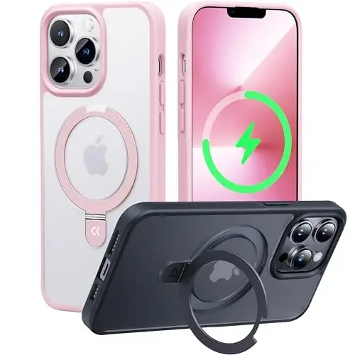 CASEKOO Designed for iPhone 13 Pro Max Case with Magnetic Invisible Stand [Military Drop Protection] [Compatible with MagSafe] Shockproof Slim Translucent Matte Promax Case 6.7 Inch, Pink 