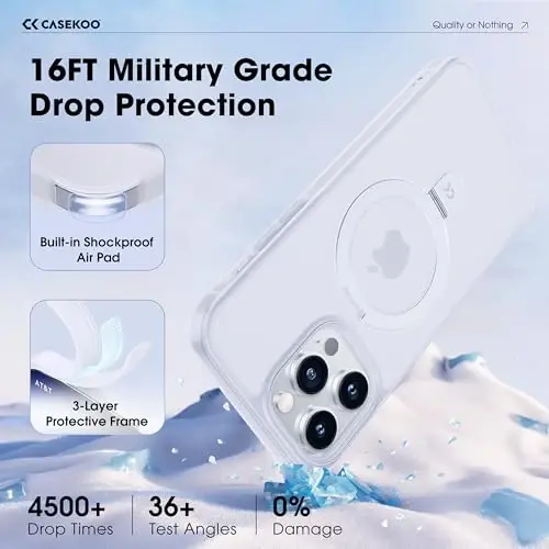 CASEKOO Designed for iPhone 13 Pro Max Case with Magnetic Invisible Stand [Military Drop Protection] [Compatible with MagSafe] Shockproof Translucent Matte Slim Promax Phone 6.7