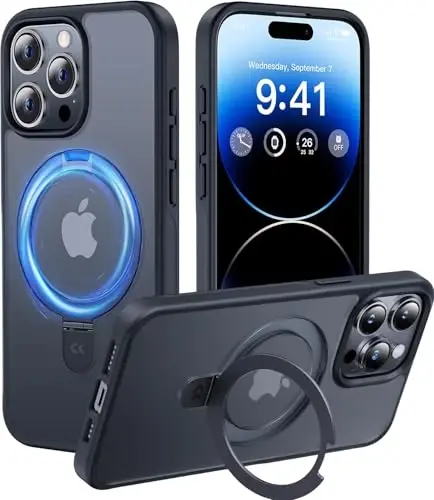CASEKOO Designed for iPhone 15 Pro Case with Magnetic Invisible Stand [Military Drop Protection] [Compatible with MagSafe] Shockproof Slim Translucent Matte Pro Case 6.1 Inch, Black 