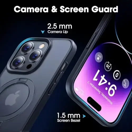 CASEKOO Designed for iPhone 15 Pro Case with Magnetic Invisible Stand [Military Drop Protection] [Compatible with MagSafe] Shockproof Slim Translucent Matte Pro Case 6.1 Inch, Black - 3
