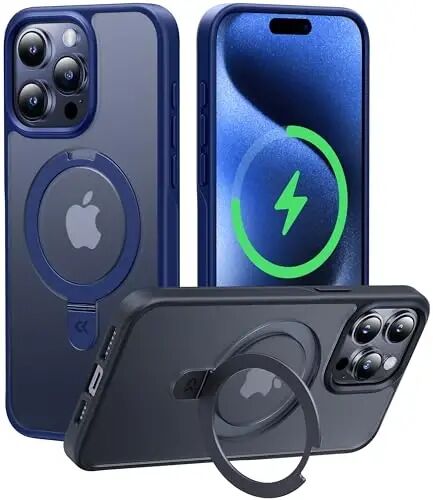 CASEKOO Designed for iPhone 15 Pro Case with Magnetic Invisible Stand [Military Drop Protection] [Compatible with MagSafe] Shockproof Slim Translucent Matte Pro Case 6.1 Inch, Blue - CASEKOO