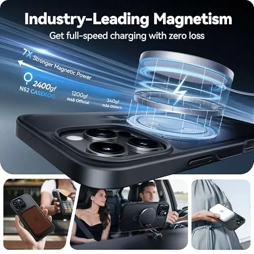 CASEKOO Designed for iPhone 16 Pro Max Case with Magnetic Invisible Stand [Military Drop Protection] [Compatible with MagSafe] Shockproof Slim Translucent Matte Promax Case 6.9 Inch, Black - 3