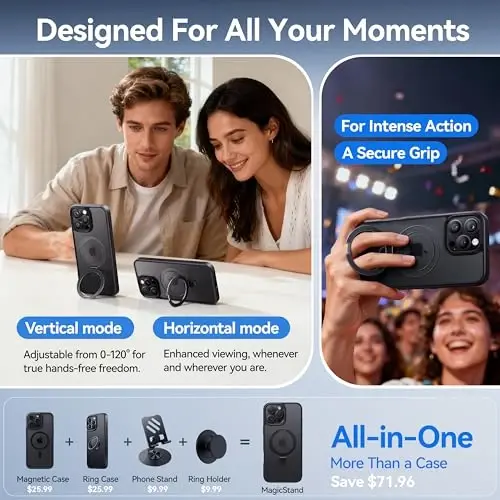 CASEKOO Designed for iPhone 16 Pro Max Case with Magnetic Invisible Stand [Military Drop Protection] [Compatible with MagSafe] Shockproof Slim Translucent Matte Promax Case 6.9 Inch, Black - 4