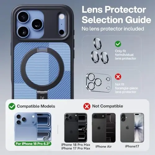 CASEKOO Durable Magnetic Stand for iPhone 18 Pro Case, Breeze Blue | [Military Drop Protection] [Fit for MagSafe] Translucent Flat Back, Slim Shockproof for iPhone 18 Pro Phone Case 6.3
