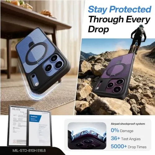 CASEKOO Durable Magnetic Stand for iPhone 18 Pro Case, Dusk Purple | [Military Drop Protection] [Fit for MagSafe] Translucent Flat Back, Slim Shockproof for iPhone 18 Pro Phone Case 6.3
