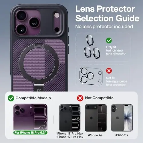 CASEKOO Durable Magnetic Stand for iPhone 18 Pro Case, Dusk Purple | [Military Drop Protection] [Fit for MagSafe] Translucent Flat Back, Slim Shockproof for iPhone 18 Pro Phone Case 6.3