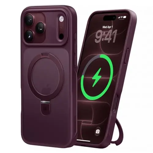 CASEKOO Durable Magnetic Stand for iPhone 18 Pro Case, Matte Burgundy | [Military Drop Protection] [Fit for MagSafe] Translucent Flat Back, Slim Shockproof for iPhone 18 Pro Phone Case 6.3