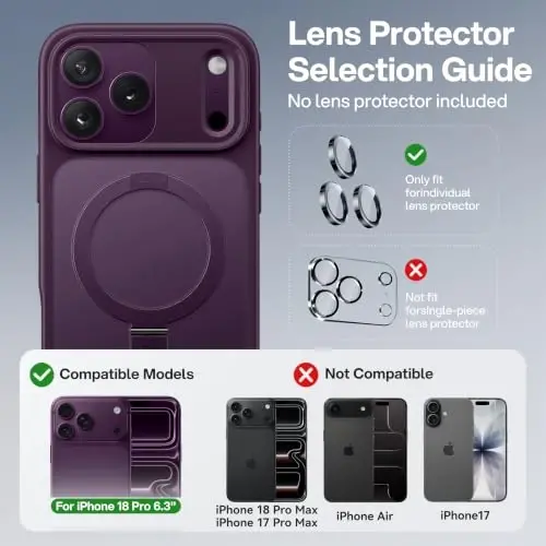 CASEKOO Durable Magnetic Stand for iPhone 18 Pro Case, Matte Burgundy | [Military Drop Protection] [Fit for MagSafe] Translucent Flat Back, Slim Shockproof for iPhone 18 Pro Phone Case 6.3