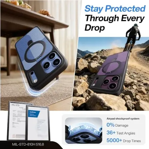 CASEKOO Durable Magnetic Stand for iPhone 18 Pro Max Case, Breeze Blue | [Military Drop Protection] [Fit for MagSafe] Translucent Flat Back, Slim Shockproof for iPhone 18 Pro Max Phone Case 6.9