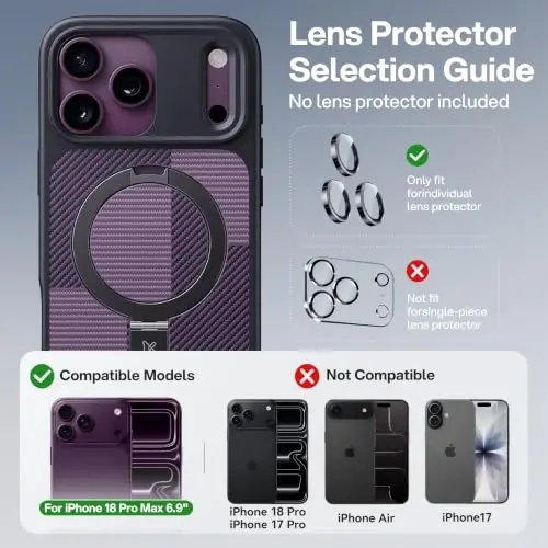 CASEKOO Durable Magnetic Stand for iPhone 18 Pro Max Case, Dusk Purple | [Military Drop Protection] [Fit for MagSafe] Translucent Flat Back, Slim Shockproof for iPhone 18 Pro Max Phone Case 6.9