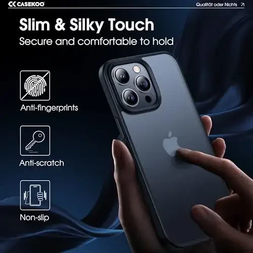 CASEKOO for iPhone 15 Pro Case, [Never Yellow Technology] [Mil-Grade Drop Protection] Translucent Slim Cover Women Men for iPhone 15 Pro Phone Case 6.1 inch, Frosted Black - 6