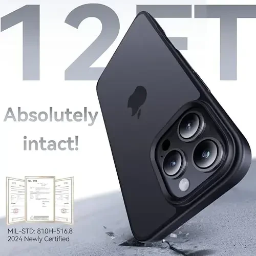 CASEKOO for iPhone 16 Pro Case, [Never Yellow Technology] [Mil-Grade Drop Protection] Translucent Slim Cover Women Men for iPhone 16 Pro Phone Case 6.1 inch, Frosted Black - 2