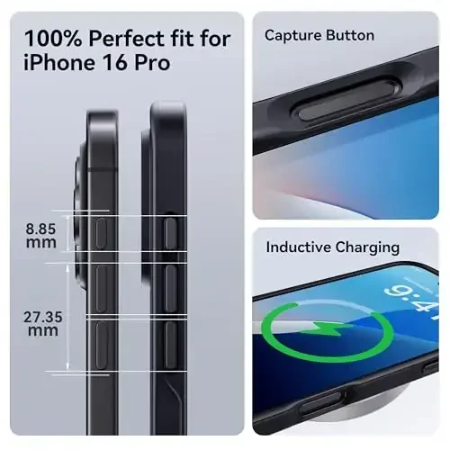 CASEKOO for iPhone 16 Pro Case, [Never Yellow Technology] [Mil-Grade Drop Protection] Translucent Slim Cover Women Men for iPhone 16 Pro Phone Case 6.1 inch, Frosted Black - 5