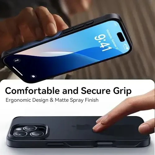 CASEKOO for iPhone 16 Pro Case, [Never Yellow Technology] [Mil-Grade Drop Protection] Translucent Slim Cover Women Men for iPhone 16 Pro Phone Case 6.1 inch, Frosted Black - 6