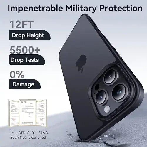 CASEKOO for iPhone 16 Pro Max Case, [Never Yellow Technology] [Mil-Grade Drop Protection] Translucent Slim Cover Women Men for iPhone 16 Pro Max Phone Case 6.7 inch, Frosted Black - 2