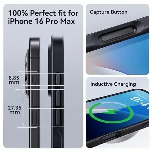 CASEKOO for iPhone 16 Pro Max Case, [Never Yellow Technology] [Mil-Grade Drop Protection] Translucent Slim Cover Women Men for iPhone 16 Pro Max Phone Case 6.7 inch, Frosted Black - 5