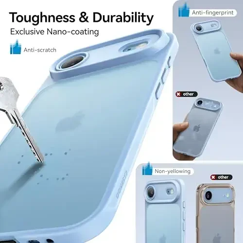 CASEKOO for iPhone 17 Air Case, [Never Yellow Technology] [Mil-Grade Drop Protection] Translucent Slim Cover Women Men for iPhone 17 Air Phone Case 6.5 inch, Frosted Light Blue - 4