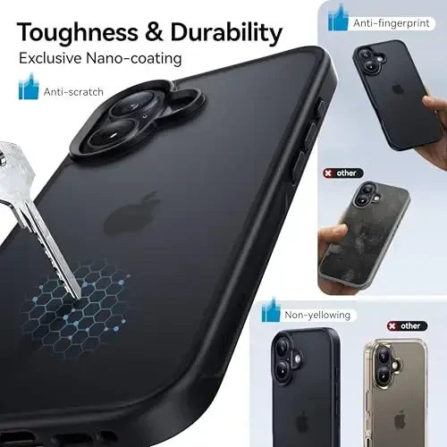 CASEKOO for iPhone 17 Case, [Never Yellow Technology] [Mil-Grade Drop Protection] Translucent Slim Cover Women Men for iPhone 17 Phone Case 6.3 inch, Frosted Black - 4