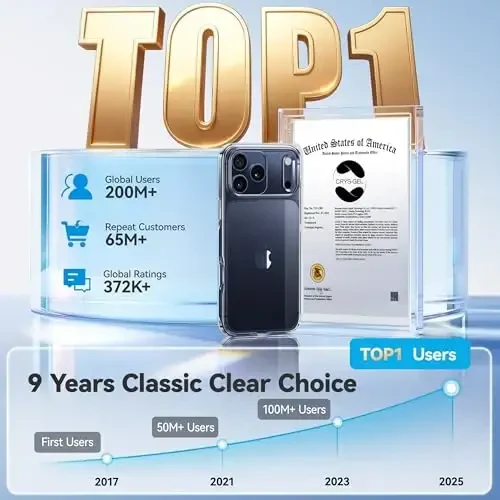 CASEKOO for iPhone 17 Pro Case Crystal Clear, Patented Anti-Yellow & Virgin TPU, 15FT Military-Grade Drop Protection, Slim Transparent Women Men Funda para for iPhone 17 Pro Case 6.3 inch, Clear - 6