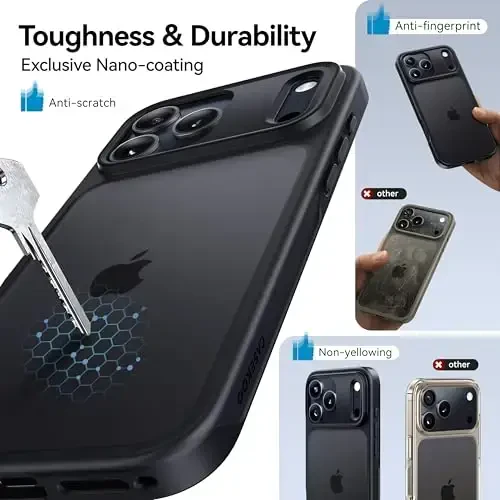 CASEKOO for iPhone 17 Pro Case, [Never Yellow Technology] [Mil-Grade Drop Protection] Translucent Slim Cover Women Men for iPhone 17 Pro Phone Case 6.3 inch, Frosted Black - 3