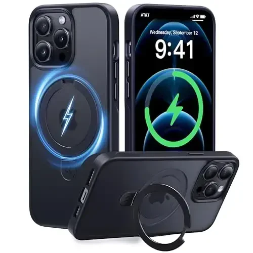 CASEKOO iPhone 12 Pro Max uchun magnitli ko'rinmas stendli [Harbiy tomchidan himoya] [MagSafe bilan mos] zarbga chidamli yarim shaffof matli ingichka Promax telefon qopqog'i 6,7
