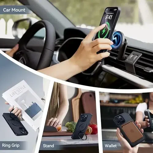 CASEKOO iPhone 12 Pro Max uchun magnitli ko'rinmas stendli [Harbiy tomchidan himoya] [MagSafe bilan mos] zarbga chidamli yarim shaffof matli ingichka Promax telefon qopqog'i 6,7