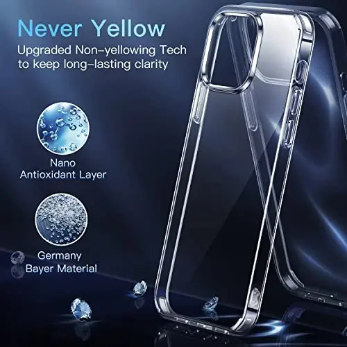 CASEKOO iPhone 13 Pro Max uchun G'ilof Kristall Tiniq, [Hech Qachon Sariq Texnologiya] [Harbiy Darajadagi Himoya] Shaffof Yupqa Qopqoq Ayollar Erkaklar uchun iPhone 13 ProMax Telefon G'ilofi 6.7 dyuym, Tiniq - 2
